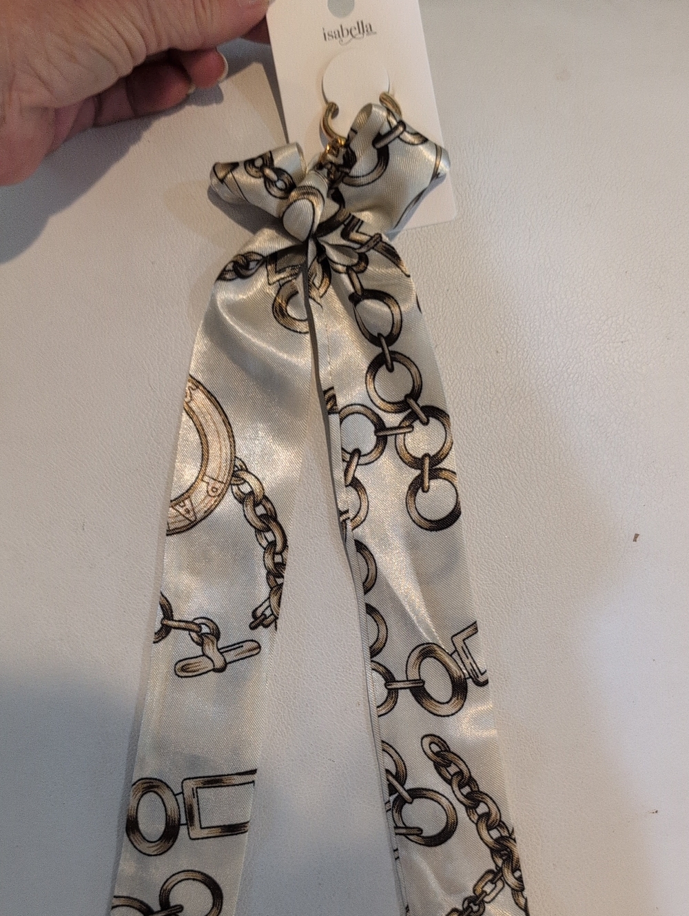Abella Silver Satin Chain-Print Keychain Bag Charm